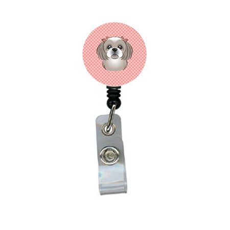 CAROLINES TREASURES Checkerboard Pink Gray Silver Shih Tzu Retractable Badge Reel BB1250BR